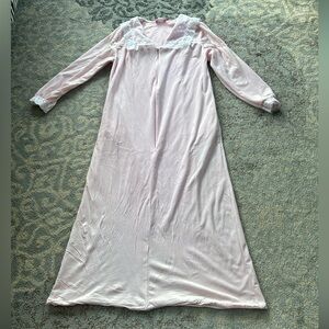 Vintage The Lori Look Half Zip Full Length Lace House Coat Robe Pink Small